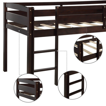 Brown Twin Size Low Loft Bed - FurniFindUSA