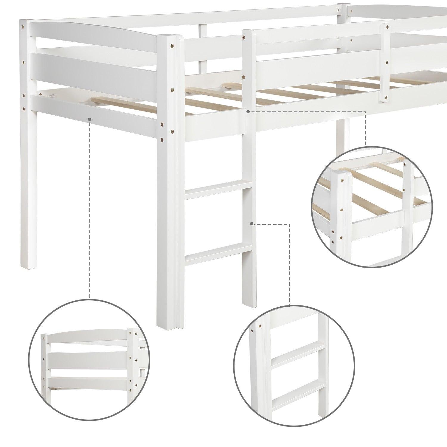 White Twin Size Lof Loft Bed - FurniFindUSA