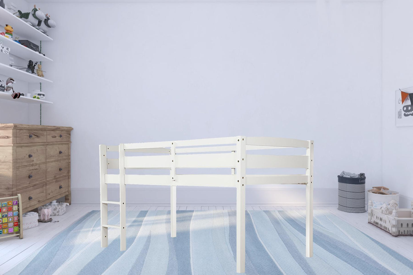 White Twin Size Lof Loft Bed - FurniFindUSA