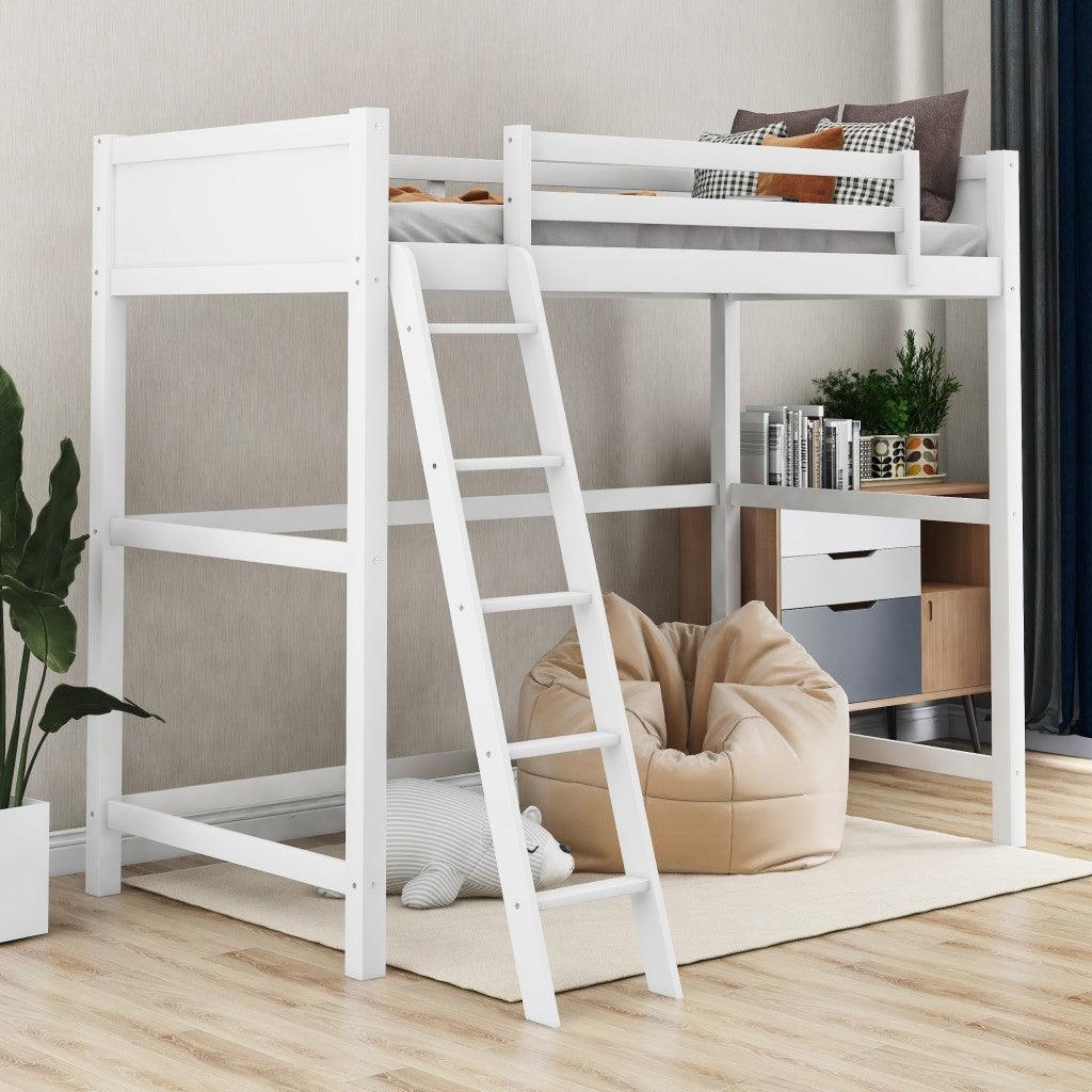 White Twin Size High Loft Bed - FurniFindUSA