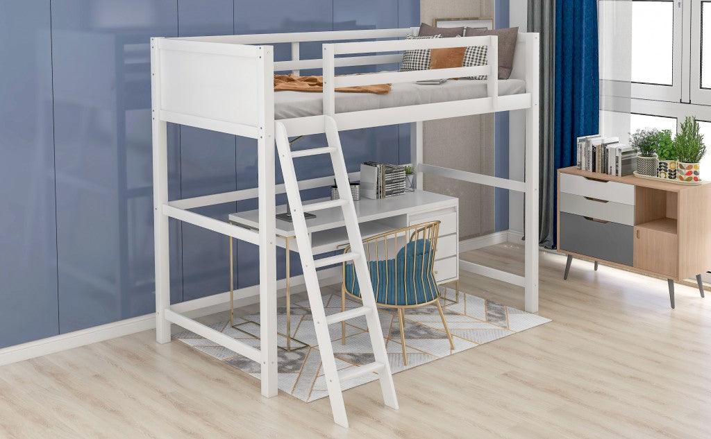 White Twin Size High Loft Bed - FurniFindUSA