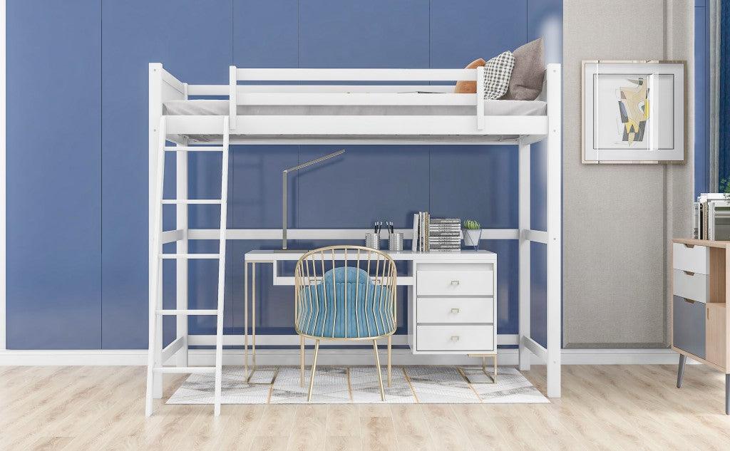 White Twin Size High Loft Bed - FurniFindUSA