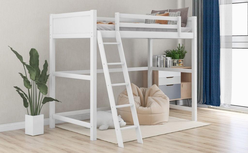 White Twin Size High Loft Bed - FurniFindUSA