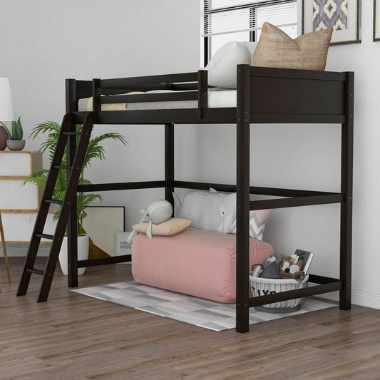 Brown Twin Size Hight Loft Bed - FurniFindUSA