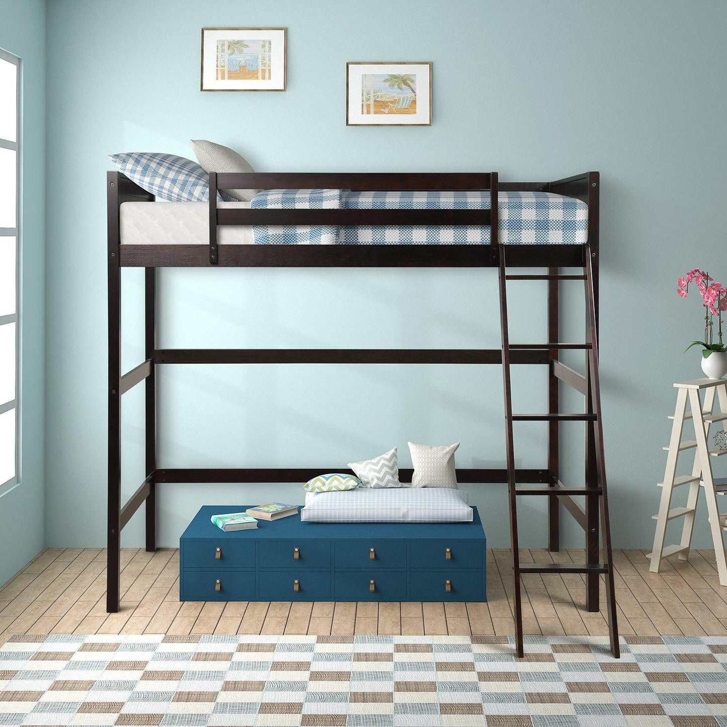 Brown Twin Size Hight Loft Bed - FurniFindUSA