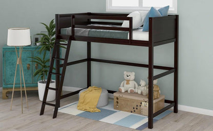 Brown Twin Size Hight Loft Bed - FurniFindUSA