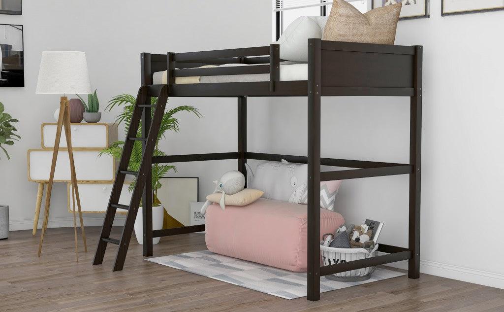 Brown Twin Size Hight Loft Bed - FurniFindUSA