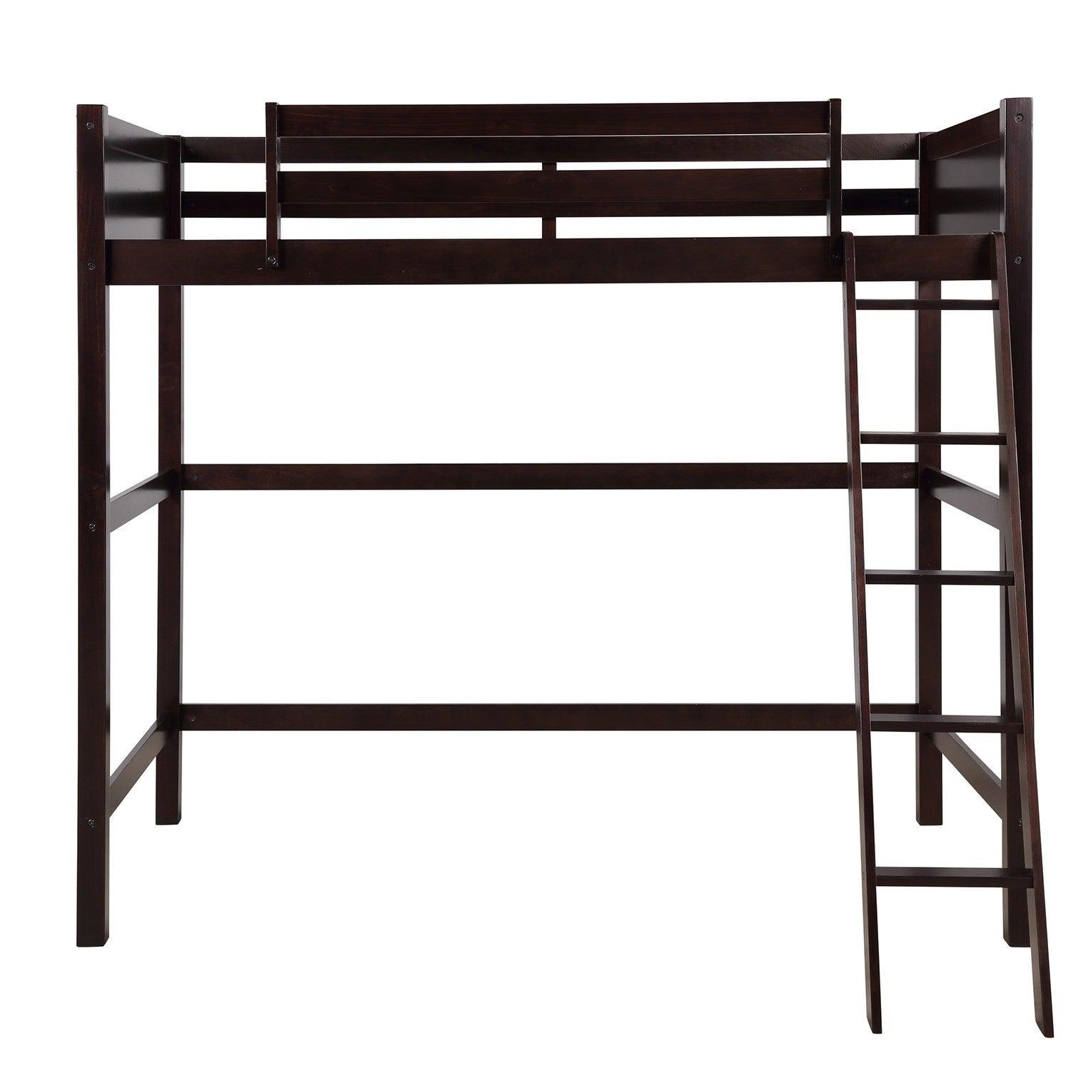 Brown Twin Size Hight Loft Bed - FurniFindUSA