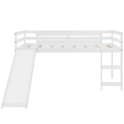 White Low Loft Bed With Slide - FurniFindUSA