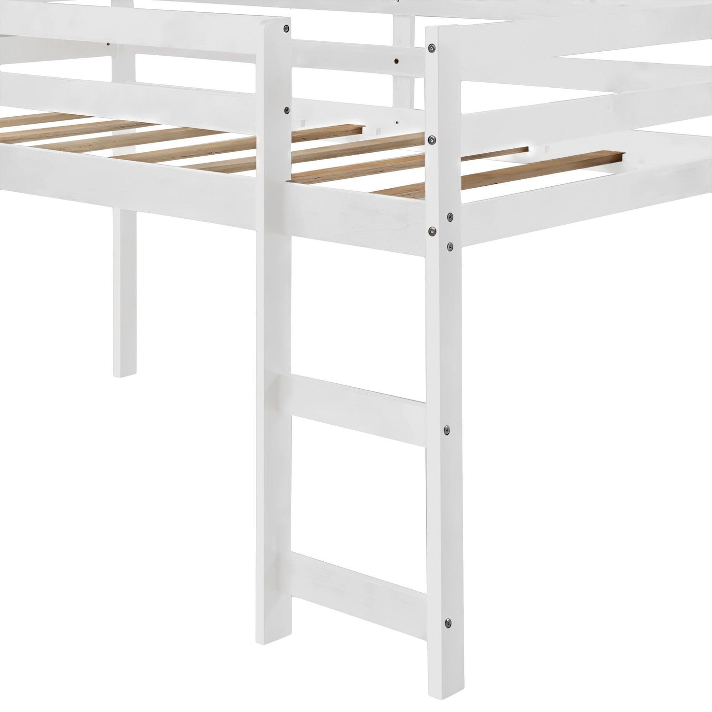 White Low Loft Bed With Slide - FurniFindUSA