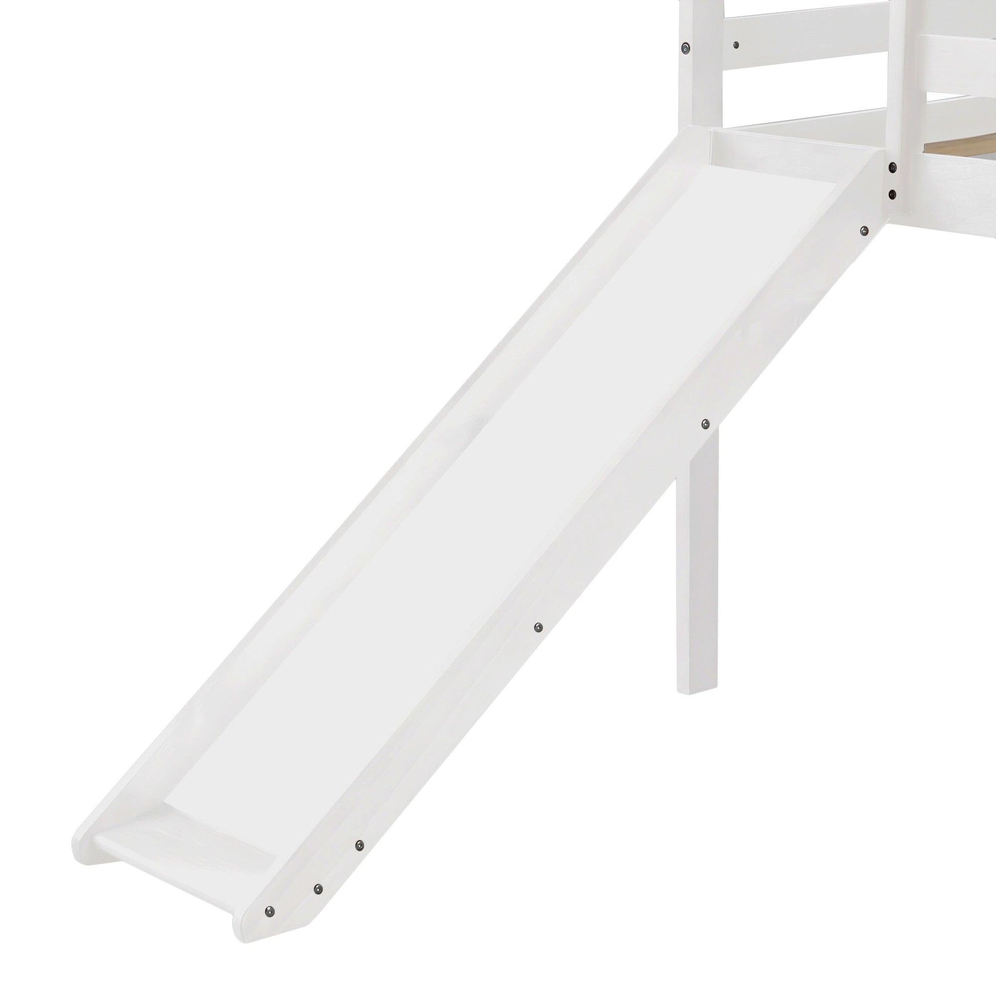 White Low Loft Bed With Slide - FurniFindUSA