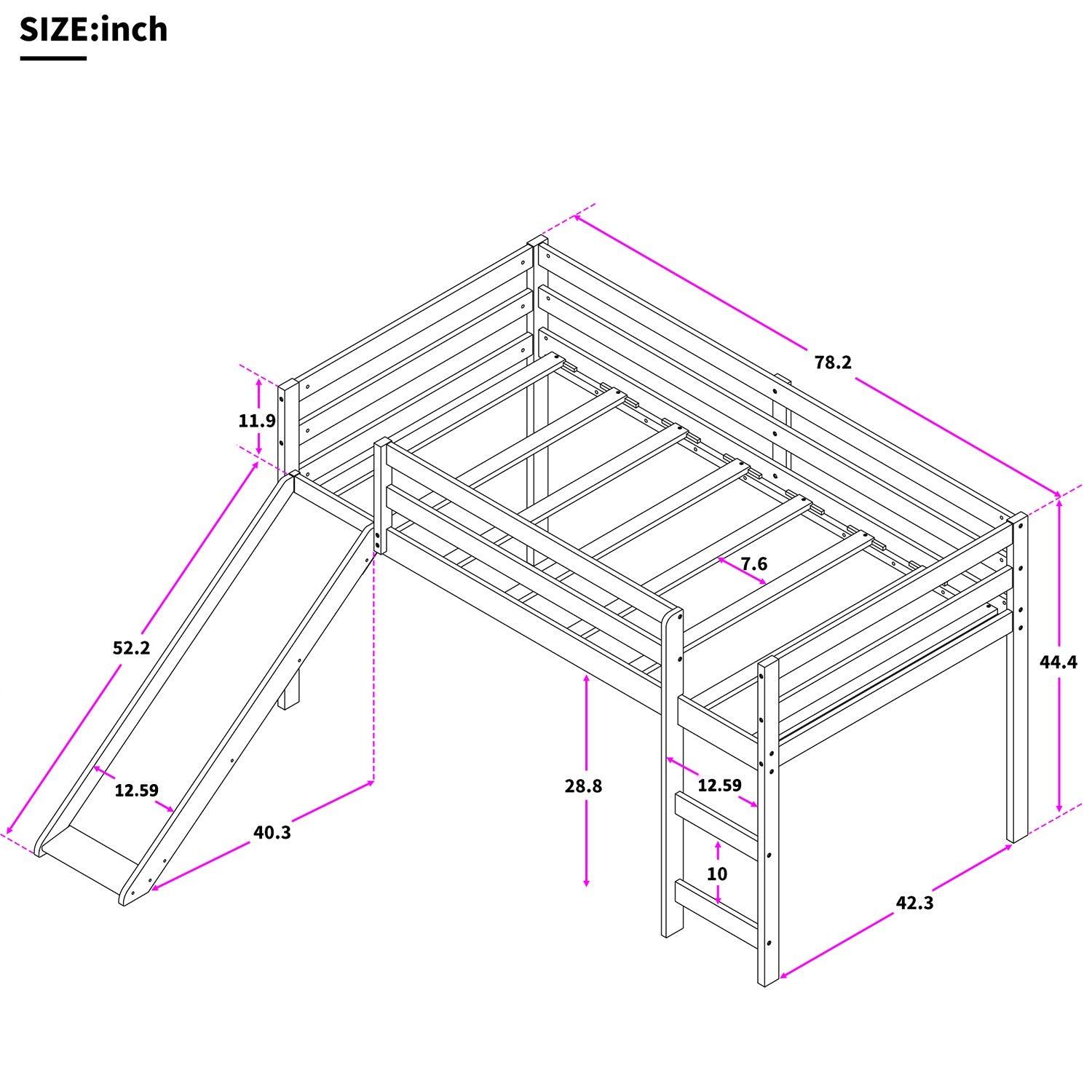 White Low Loft Bed With Slide - FurniFindUSA