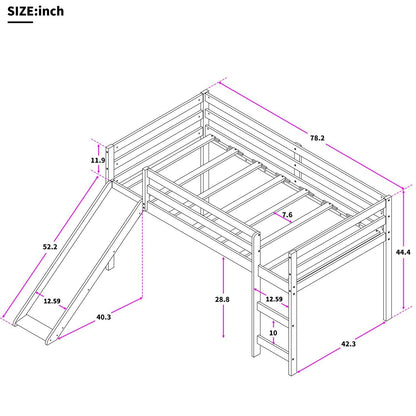 White Low Loft Bed With Slide - FurniFindUSA