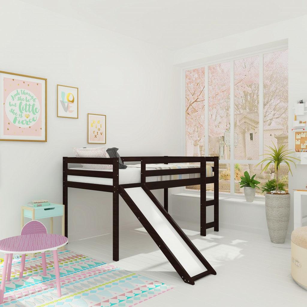 Brown Low Loft Bed With Slide - FurniFindUSA