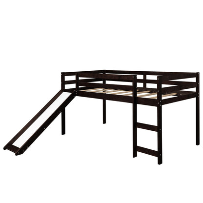 Brown Low Loft Bed With Slide - FurniFindUSA