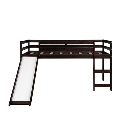 Brown Low Loft Bed With Slide