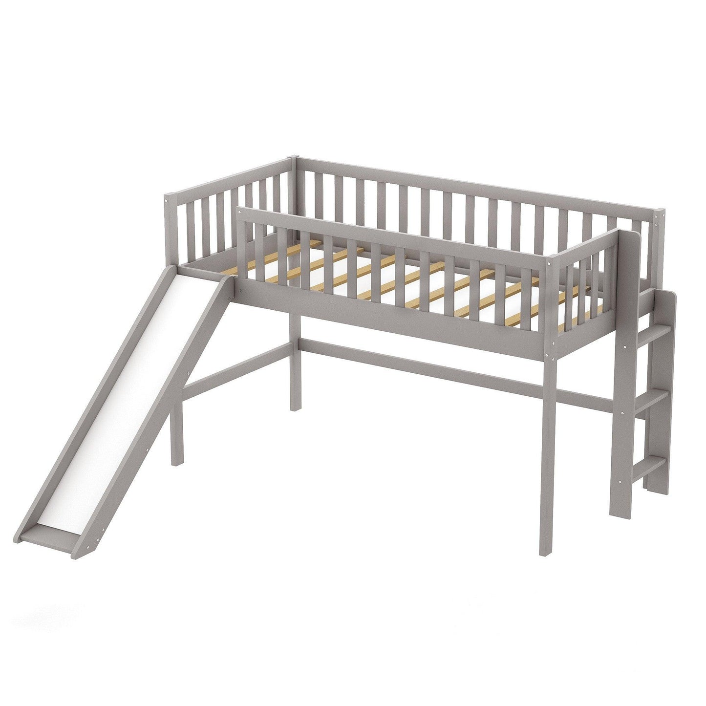 Gray Twin Traditional Manufactured Wood and Solid Wood Bunk Bed - FurniFindUSA