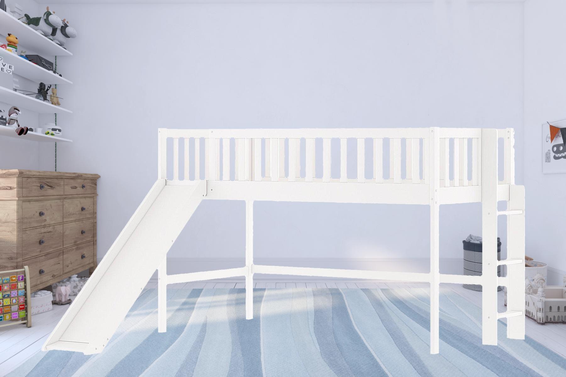 White Twin Traditional Manufactured Wood and Solid Wood Bunk Bed - FurniFindUSA