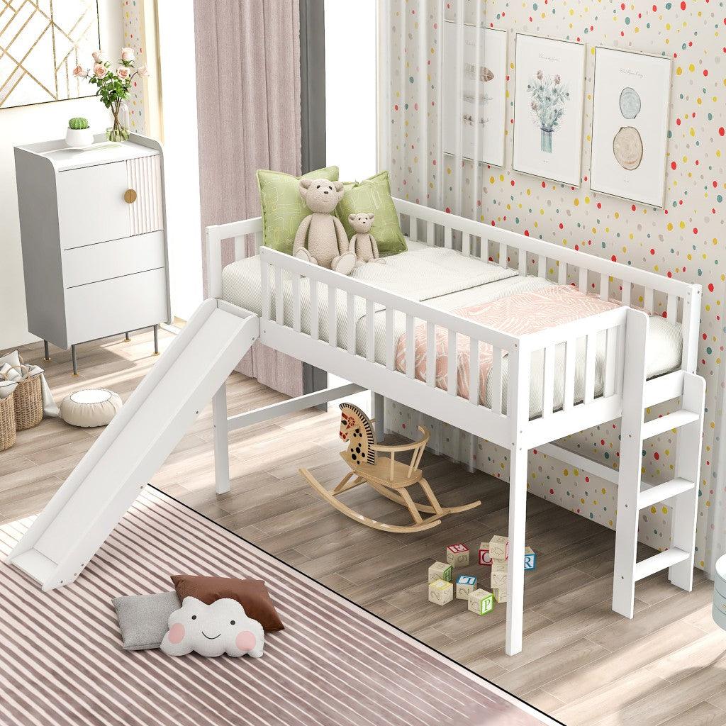 White Twin Traditional Manufactured Wood and Solid Wood Bunk Bed - FurniFindUSA