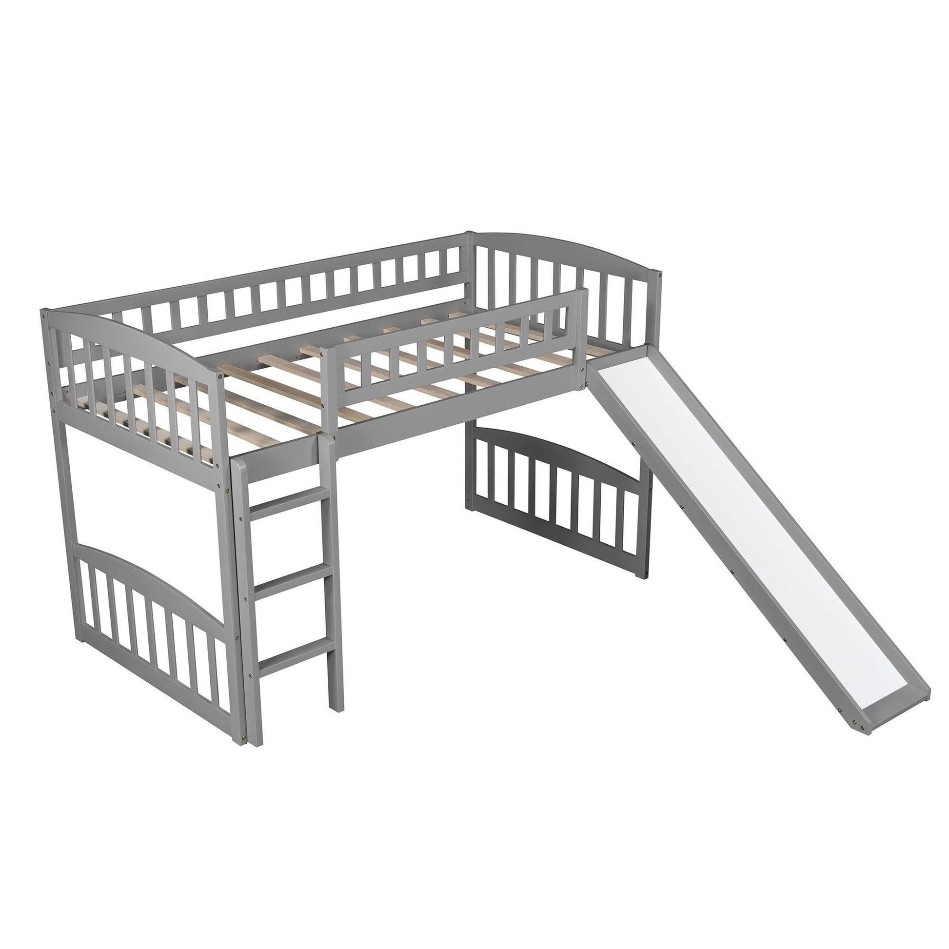 Gray Twin Traditional Manufactured Wood and Solid Wood Bunk Bed - FurniFindUSA