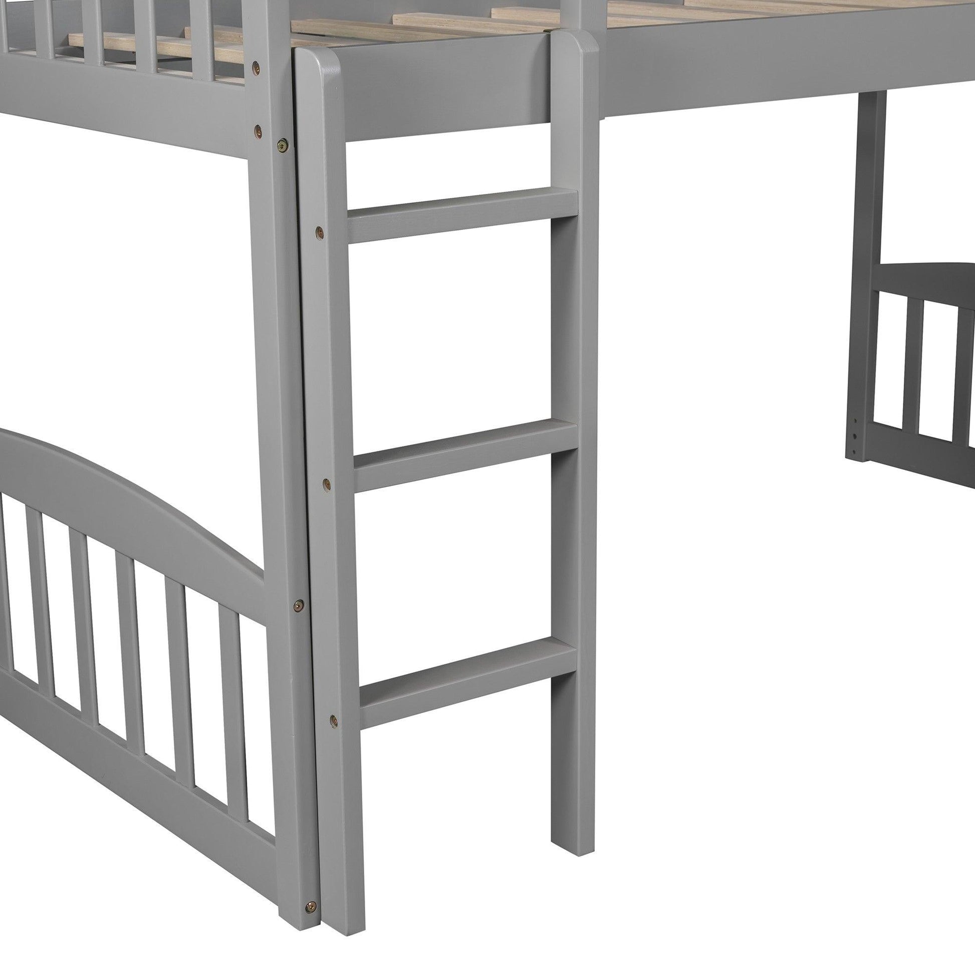 Gray Twin Traditional Manufactured Wood and Solid Wood Bunk Bed - FurniFindUSA