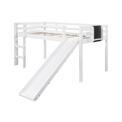 White Twin Loft Bed Bed Chalkboard and Slide - FurniFindUSA