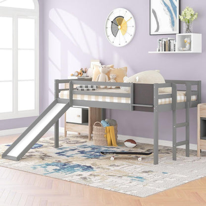 Gray Twin Loft Bed Bed Chalkboard and Slide - FurniFindUSA