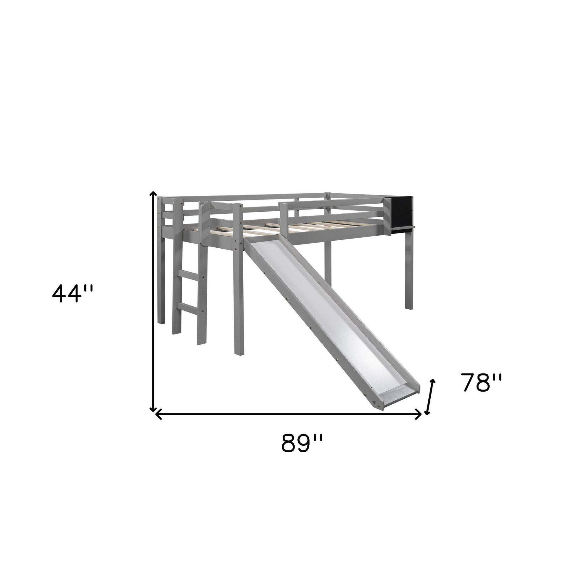 Gray Twin Loft Bed Bed Chalkboard and Slide - FurniFindUSA