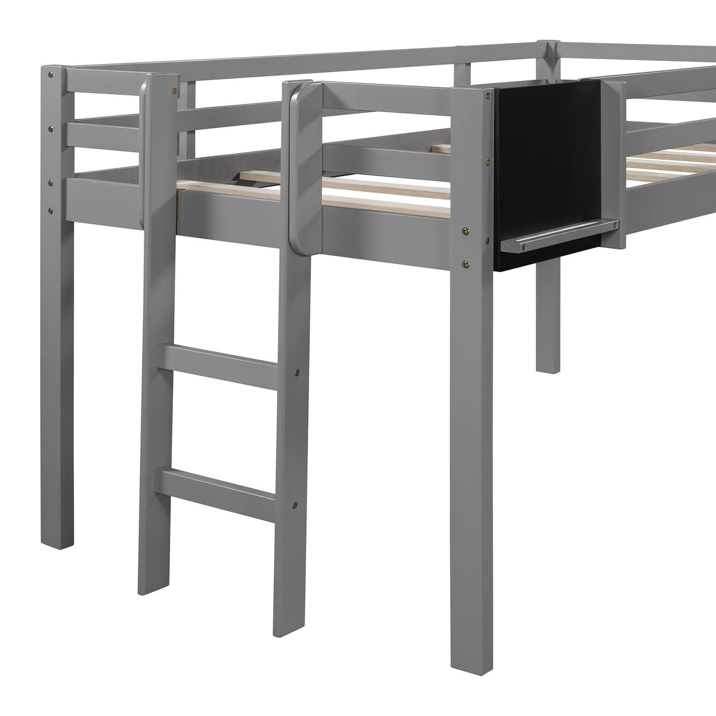 Gray Twin Loft Bed Bed Chalkboard and Slide - FurniFindUSA