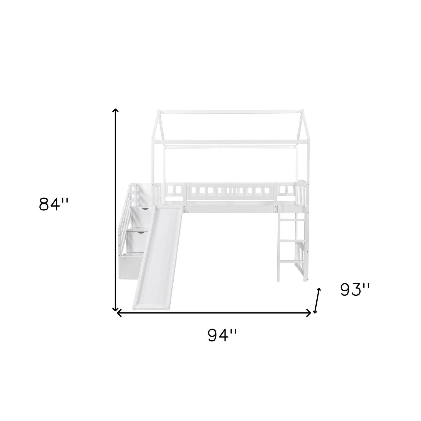 White Twin Size Playhouse Loft Bed With Drawers and Slide - FurniFindUSA