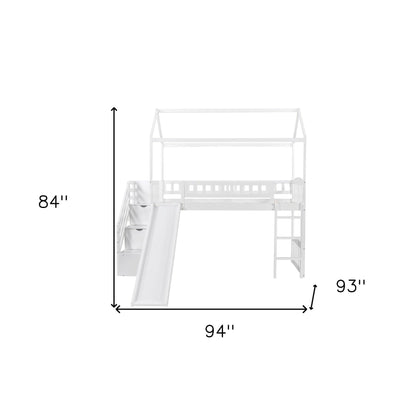 White Twin Size Playhouse Loft Bed With Drawers and Slide - FurniFindUSA