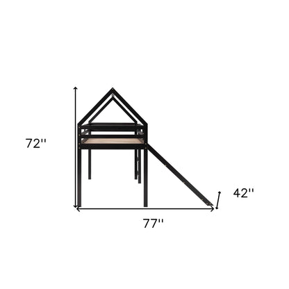 Brown Twin Size Slide House Loft Bed - FurniFindUSA