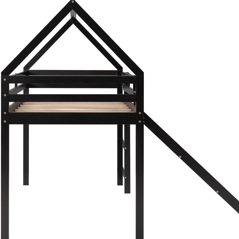 Brown Twin Size Slide House Loft Bed - FurniFindUSA