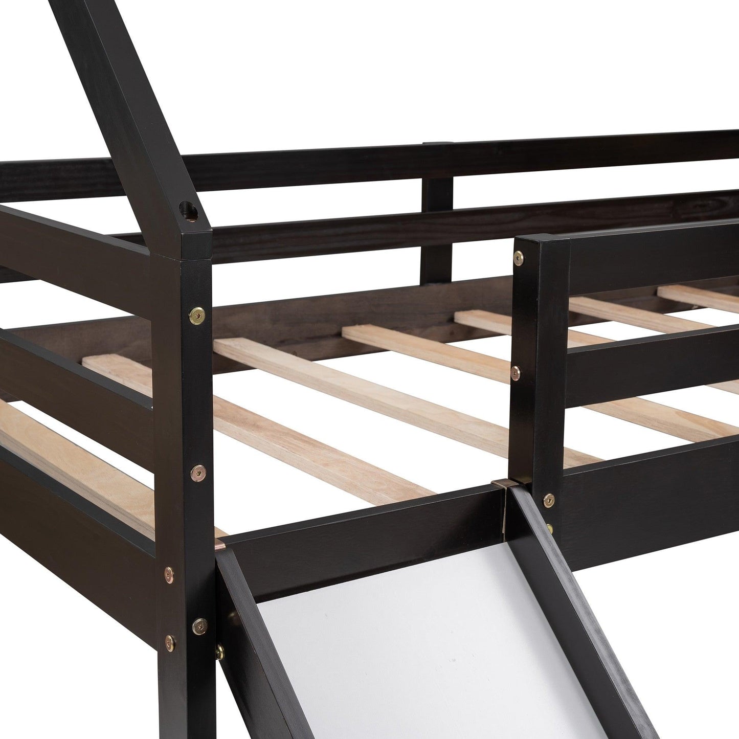 Brown Twin Size Slide House Loft Bed - FurniFindUSA