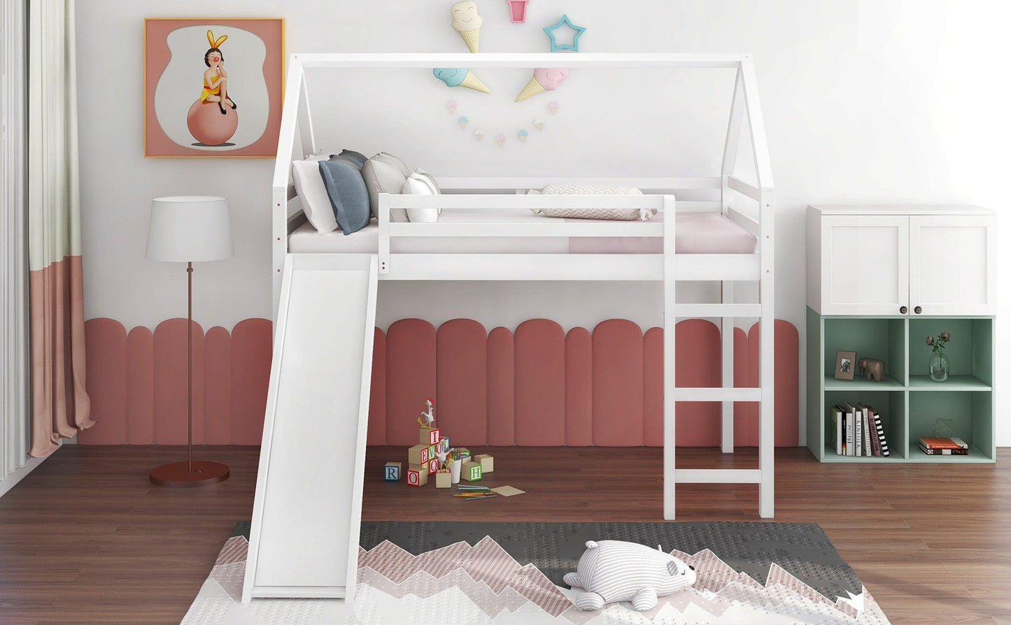 White Twin Size Slide House Loft Bed - FurniFindUSA