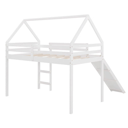 White Twin Size Slide House Loft Bed - FurniFindUSA