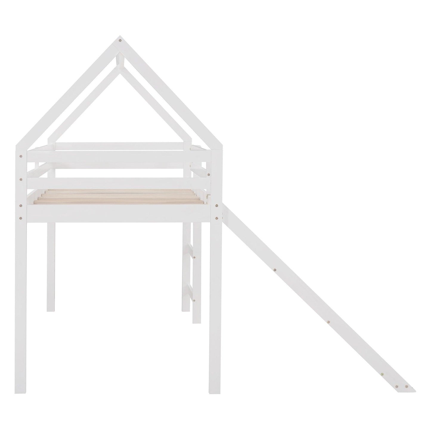 White Twin Size Slide House Loft Bed - FurniFindUSA