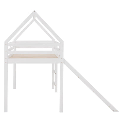White Twin Size Slide House Loft Bed - FurniFindUSA