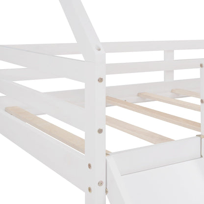 White Twin Size Slide House Loft Bed - FurniFindUSA