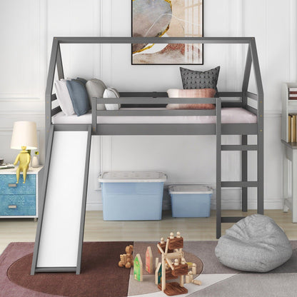 Gray Twin Size Slide House Loft Bed - FurniFindUSA