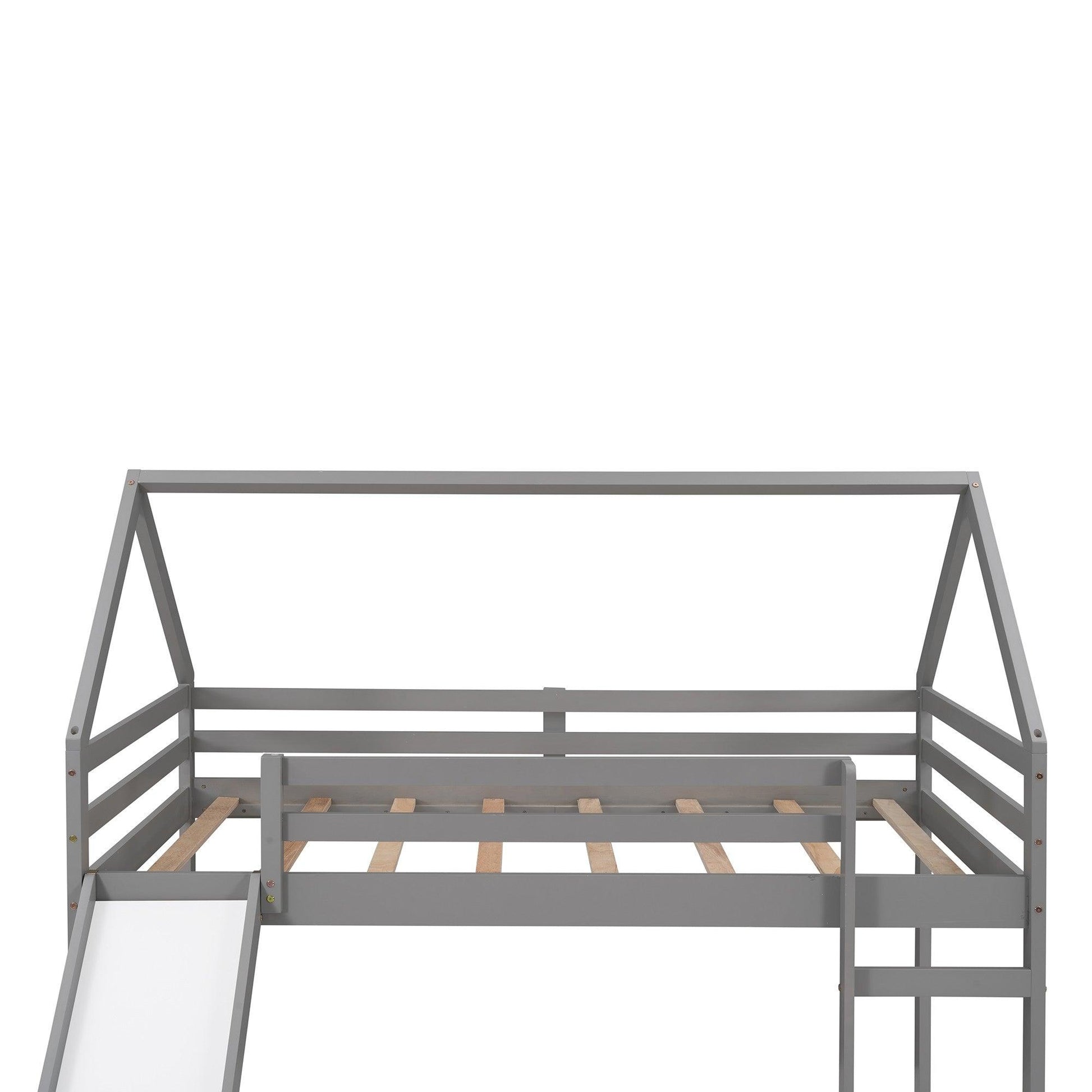 Gray Twin Size Slide House Loft Bed - FurniFindUSA