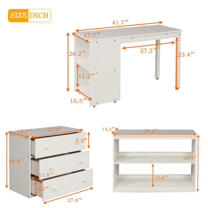 White Low Twin Loft Bed With Cabinet and Desk - FurniFindUSA