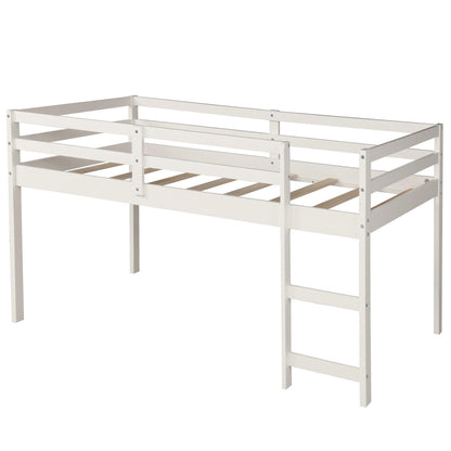 White Low Twin Loft Bed With Cabinet and Desk - FurniFindUSA