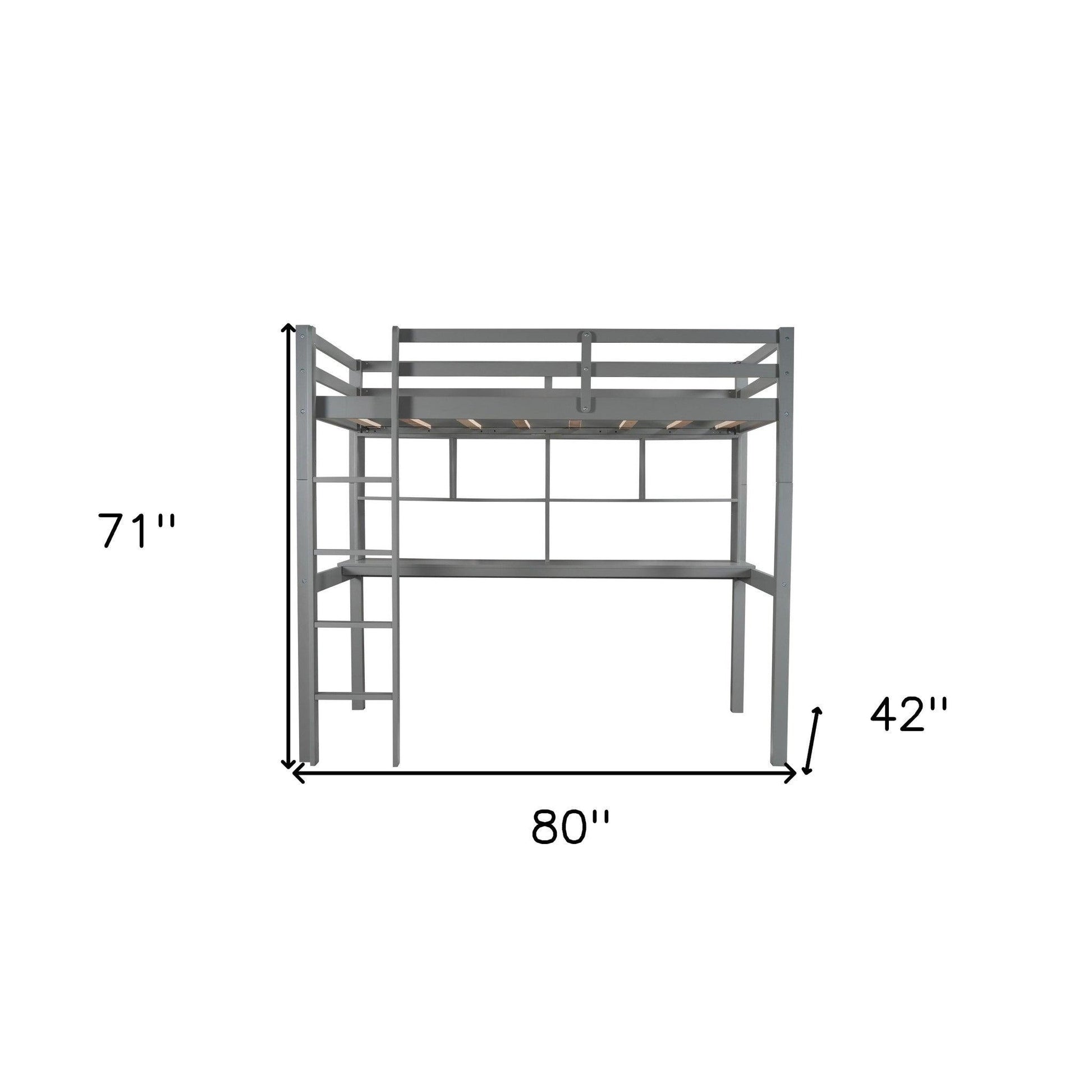 Gray Twin Loft Bed With Desk and Shelves - FurniFindUSA