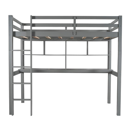 Gray Twin Loft Bed With Desk and Shelves - FurniFindUSA