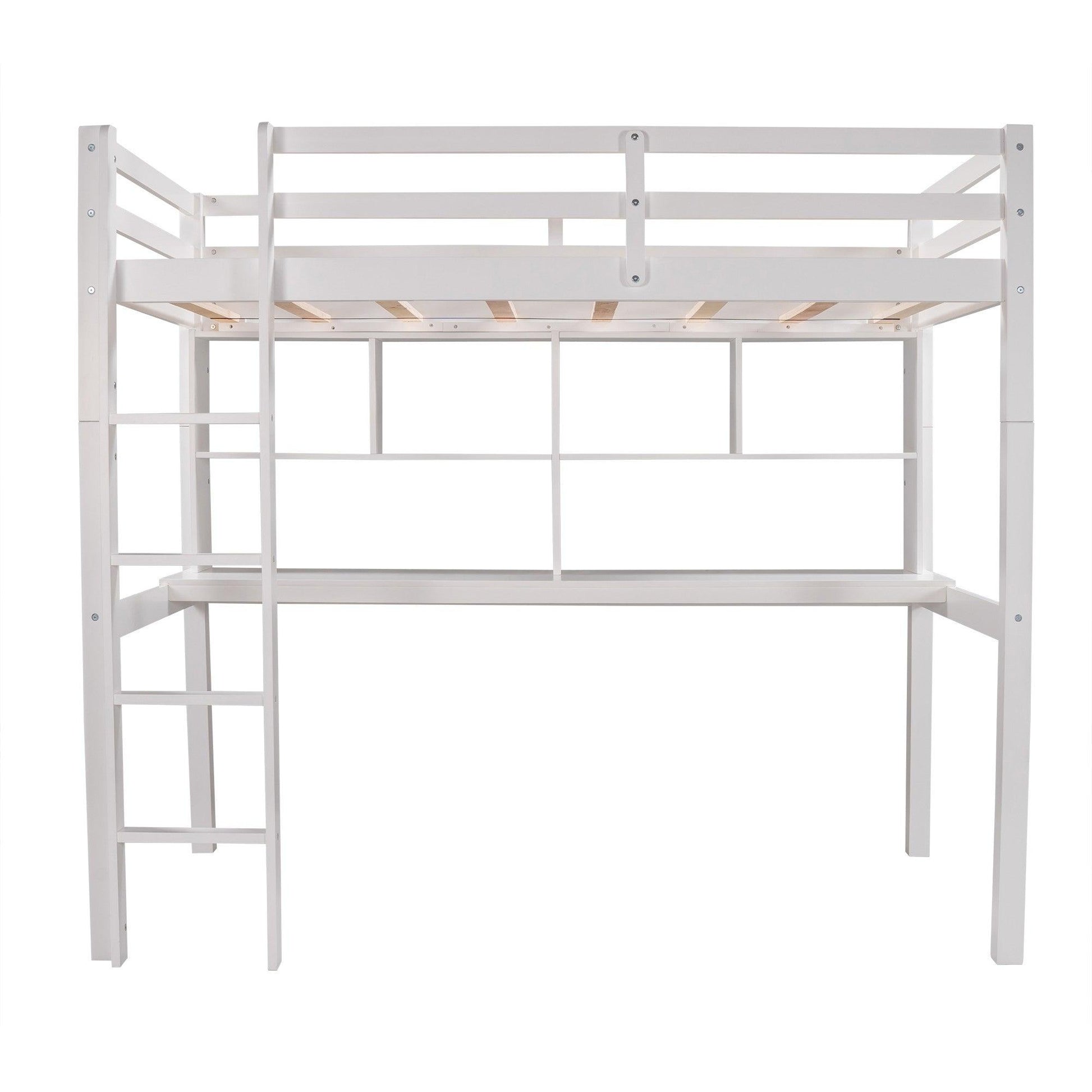 White Twin Loft Bed With Desk and Shelves - FurniFindUSA