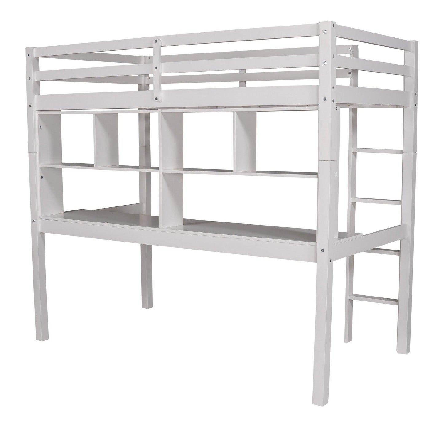 White Twin Loft Bed With Desk and Shelves - FurniFindUSA