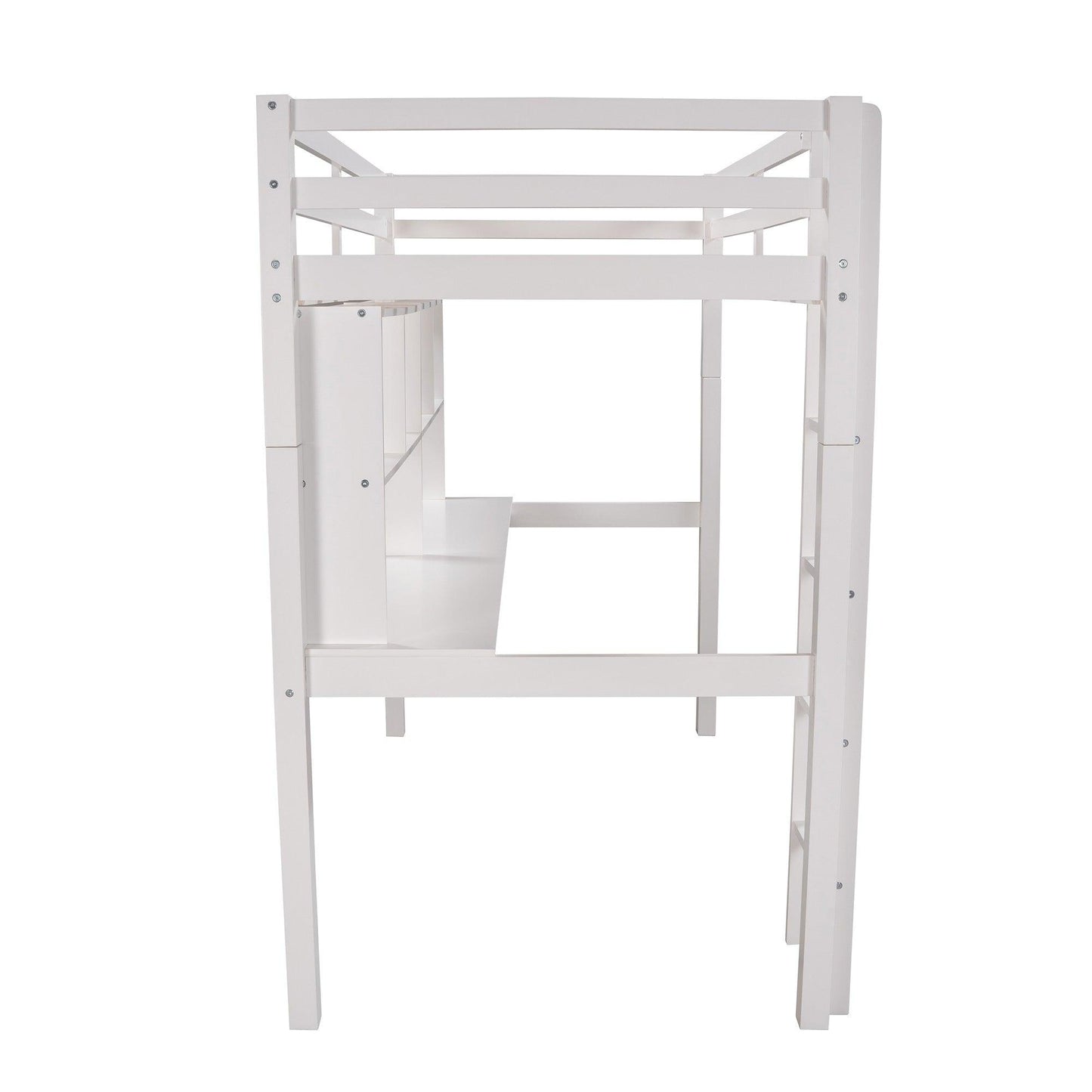 White Twin Loft Bed With Desk and Shelves - FurniFindUSA