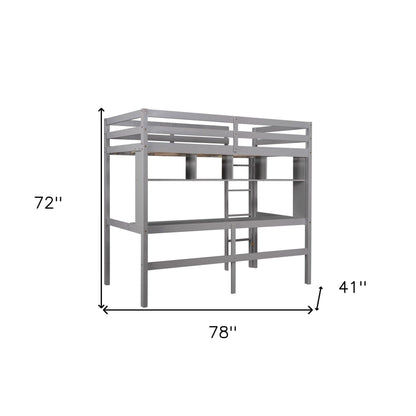 Minimalist Gray Twin Size Loft Bed with Built In Desk and Shelf - FurniFindUSA