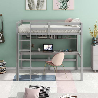 Minimalist Gray Twin Size Loft Bed with Built In Desk and Shelf - FurniFindUSA